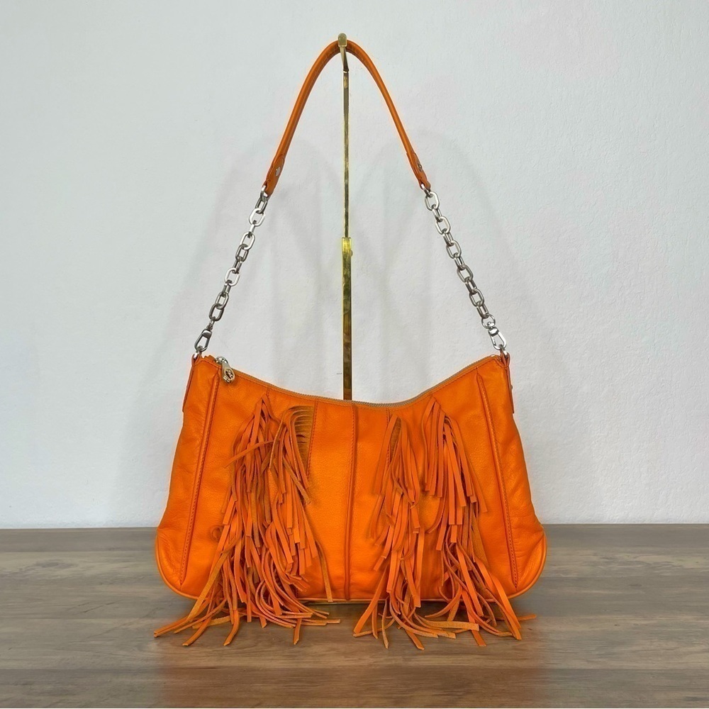 CETTU Orange Genuine Leather Fringe Hobo Shoulder Bag